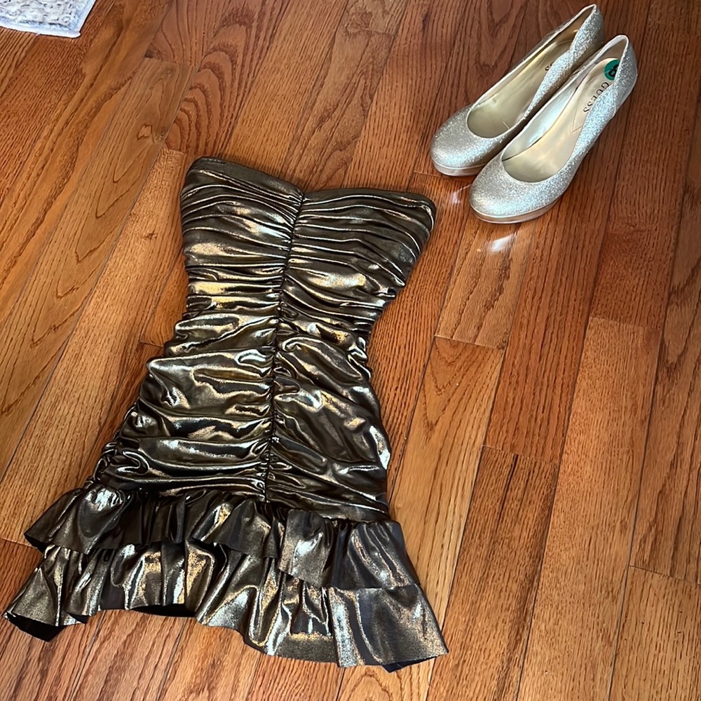 Bebe Gold Metallic Mini Dress
